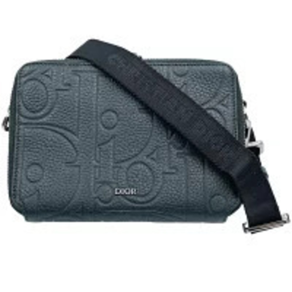 Christian Dior Shoulder Bag Gravity Leather Zip Pouch Clutch Strap Black
